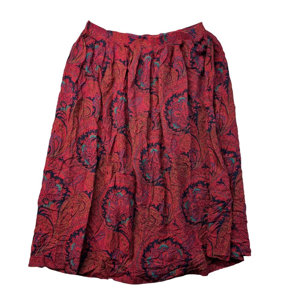 Alfred Dunner Skirt Womens 10 Red Paisley Floral Cottagecore Made in USA Vintage